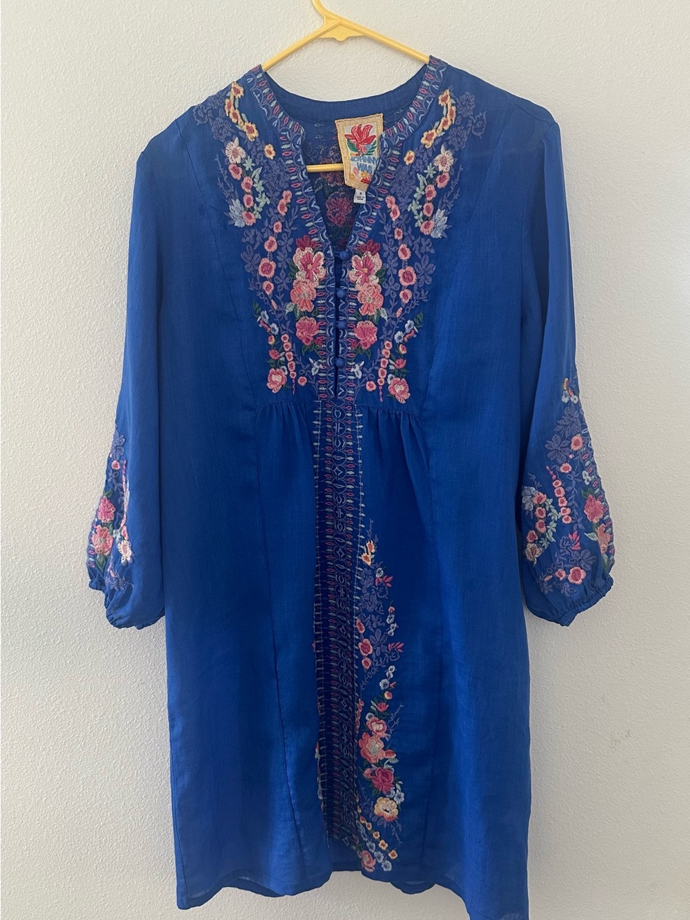 Johnny Was Royal Blue Embroidered Floral Tunic Dress